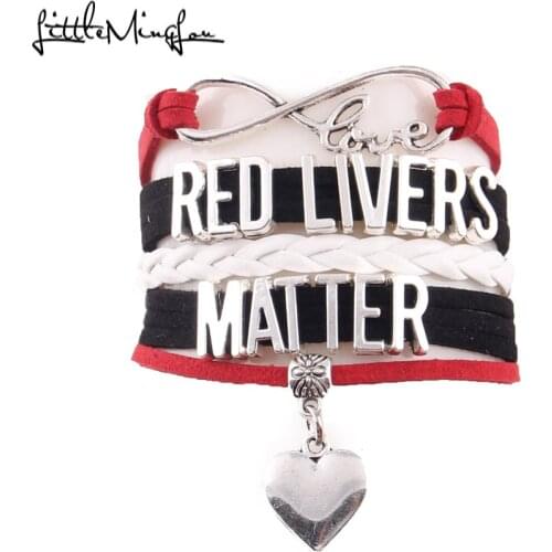Little MingLou Infinity love Red Livers Matter Bracelet heart Charm leather wrap men bracelets & bangles for Women jewelry