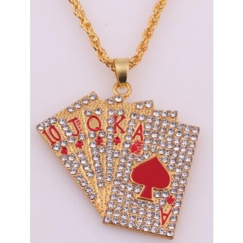 Punk Hip Hop Fashion Jewelry Women Men Statement Enamel Playing Cards Pendants Necklaces 2021 Fashion Gold Silver Color Necklace