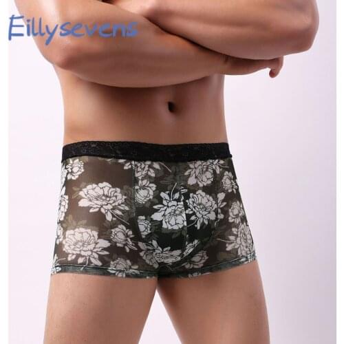 Mens Underwear Transparent Lace Breathable Sexy Panties Male Comfortable Breathable Underpants 2021 Fashion Shorts Boxers