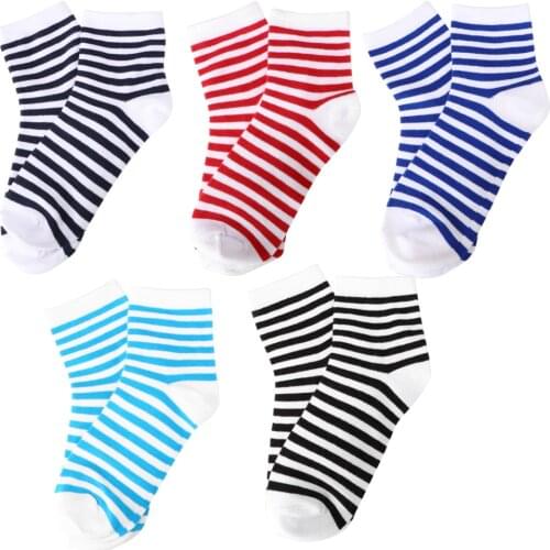 Set of 5 Pairs Casual Women’s Girls Stripes Letter Design Cotton Trainer Socks Liner Ankle Socks Ladies Socks