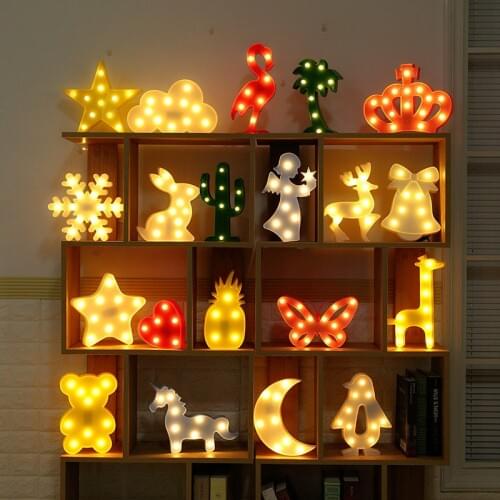 Flamingo Cactus Night Light 3D Luminaria Unicorn Star Led Lamp Nightlight Marquee Letter Gift Toys Bedroom Decor for Kids Baby