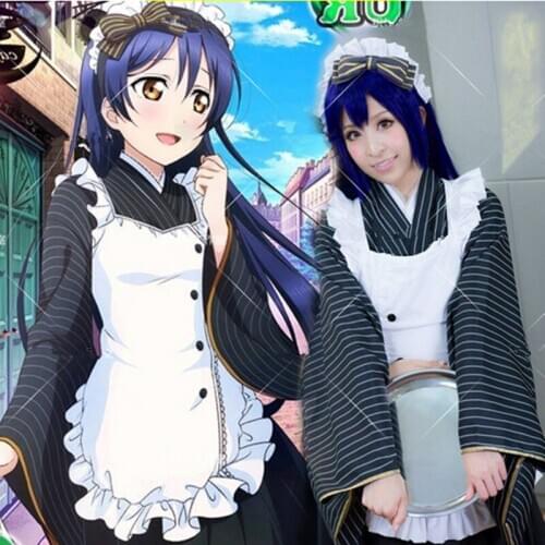 2015 New Halloween Costume For Woman Anime Clothing Love Live Umi Sonoda Cosplay Long-sleeved Kimono Maid Outfit Carnival PS018