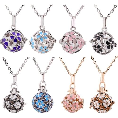 New Two-Color Gradient Flowers Necklace Aromatherapy Diffuser Music Ball Perfume Locket Painting Pendant For Women Trend Jewelry