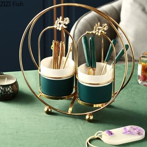 Luxurious Metal Glass Knife and Fork Storage Tank Two Piece Set Chopsticks Storage Tank Northern Europe Kitchen Storage Tools