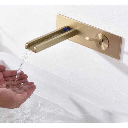 All Copper LED Concealed Wall Mounted Basin Faucet Washbasin Bathroom