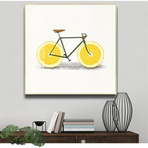 Modern Minimalist Lemon Bicycle Decorative Canvas Painting Print Wall Art Nautical Coastal Poster Pictures for Living Room Decor