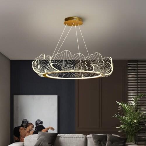 LED Chandelier Lighting Postmodern Creative Dining Living Room Leaf Art Hanging Lamp Acrylic Bedroom Restaurant Round Fixtures