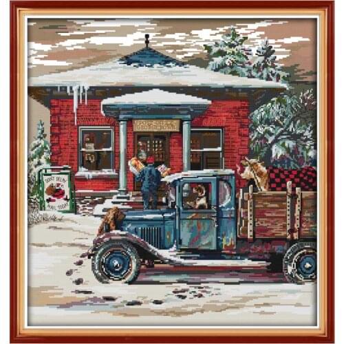 TOP Christmas Post Office counted printed on the canvas 11CT 14CT DIY kits Cross Stitch embroidery needlework Sets handmad