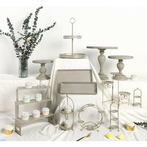 Vintage Gray Cake Stands Wedding Birthday Party Dessert Tableware Wood Cupcake Plates Snack Pastries Tray Home Party Supplies