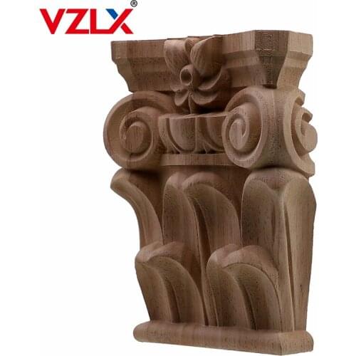 VZLX Unpainted Wood Oak Carved Wave Flower Onlay Decal Corner Applique Home Furniture Door Decor Fireplace Pillars Accessories