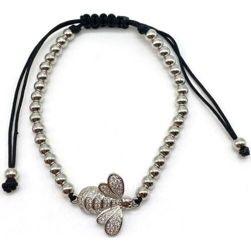 Insect Jewelry 4mm Copper Beads 4 Four Colors Zirconia Paved Bee Bracelets Adjustable Bangles