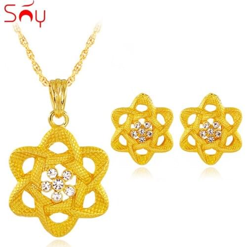Sunny Jewelry Cute Romantic Jewelry Sets For Women Girl Necklace Earrings Pendant Cubic Zirconia Stars For Party Wedding Jewelry