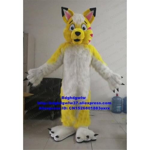 Yellow White Long Fur Furry Wolf Fox Husky Dog Fursuit Mascot Costume Adult Cartoon Suit Public Welfare Talk Of The Town zx144