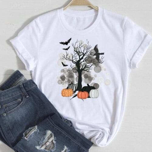 Women Thanksgiving Watercolor Short Sleeve Halloween Female Tee Top Print T-Shirt Autumn Fall Graphic Clothing Tshirt T