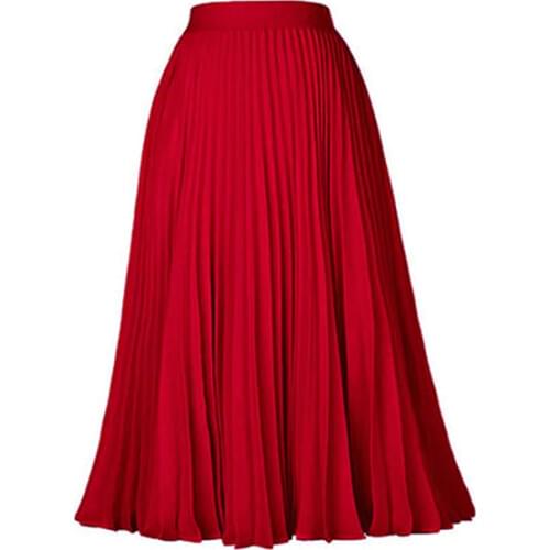 Chiffon pleated skirt Women Solid BASIC Pleated Midi Skirts Good quality