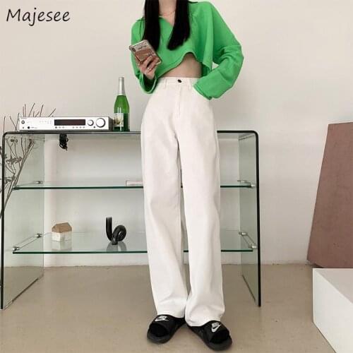 Jeans Women Loose Wide-leg Vintage Retro Korean Style Full Length High Waist Button Solid Simple Streetwear Harajuku Chic New