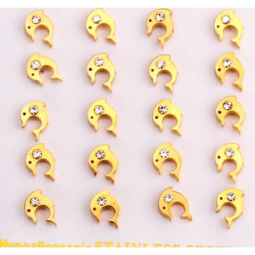 10 Pairs Dolphin Earrings Women Girl Pendientes 2021 Stainless Steel Wholesale Earring Set Gold Silver Color Samll Earring Mujer