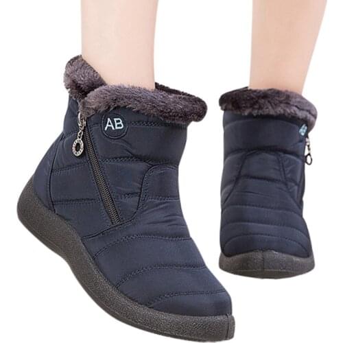 Women Snow Boots Warm Short Fur Plush Winter Ankle Boots Plus Size Ladies Shoes Female Zip Comfort Warm Shoes Footwear #1016