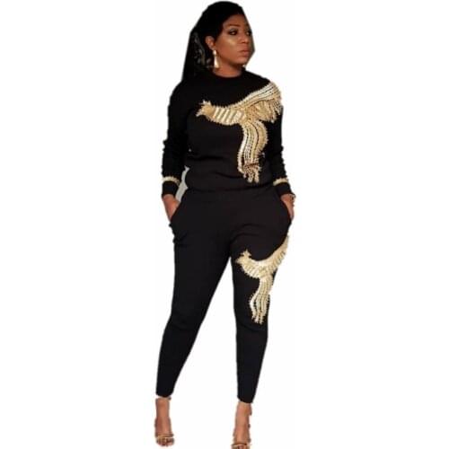 2021 Winter Spring long sleeve tracksuit Sportswear Office phoenix Sequined Sweatshirt+ pant 2pcs womens set outfits suit AM306