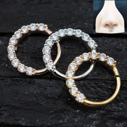 1Pc New Clear Zircon Daith Piercing Hoop Nose Hoop Small Hoop Earring Septum Piercing Hook Piercing Body Jewelry 0.8x6/8mm