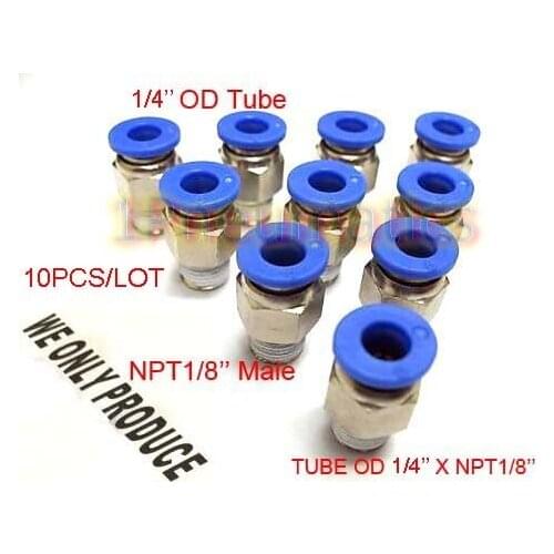 Free Shipping 10PCS/LOT Male Connector Tube OD 1/4'' X NPT 1/8'' Pneumatic Quick Release Air Fittings PC1/4-N01