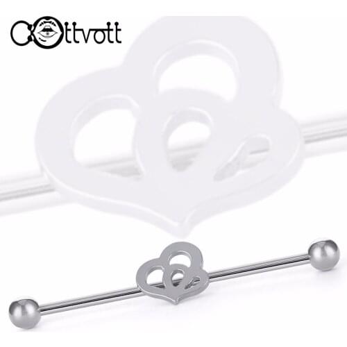 2pc/lot New Heart Ball Heart Industrial Barbell 42mm Piercing Ear Plugs Studs Surgical Steel Cartilage Body Jewelry GY06