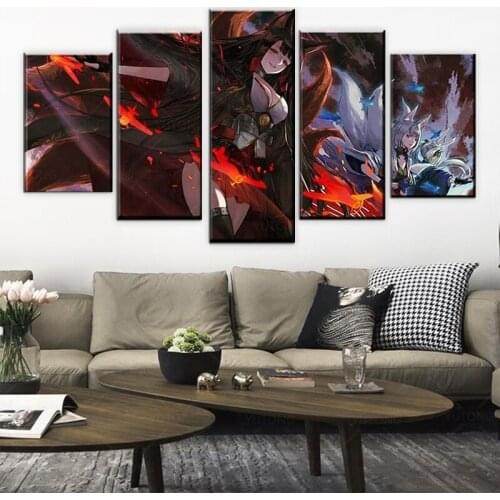 5 Panel Akagi Azur Lane Game Poster Canvas Printed Painting for Living Room Wall Art Decor Modern Picture Artworks Poster Frame