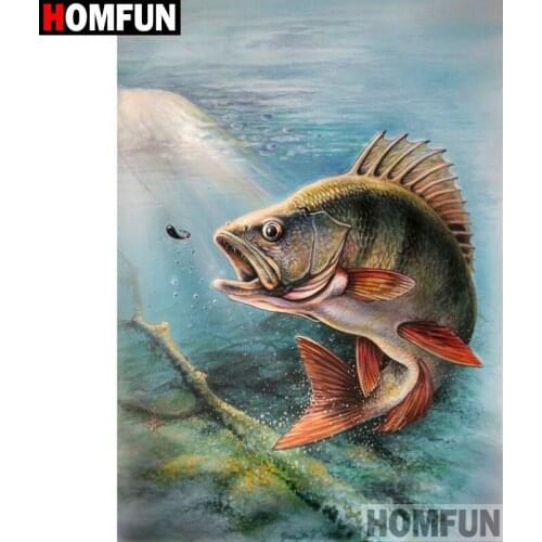 HOMFUN Full Square/Round Drill 5D DIY Diamond Painting "Animal fish" Embroidery Cross Stitch 3D Home Decor Gift A13084