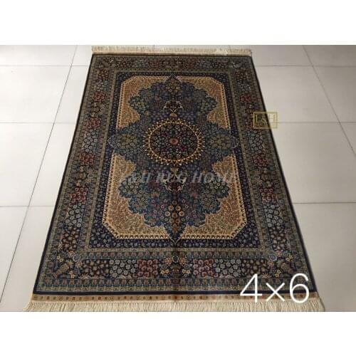 Free shipping 4'X6' 230 Line Handmade Silk Oriental Persian Rug hand Knotted silk carpet for home decoration