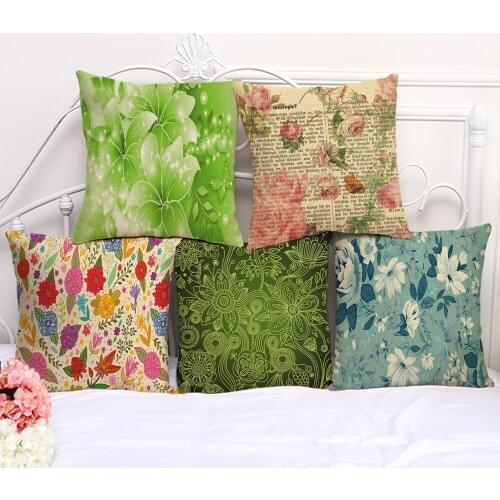Decorative Pillow Cushion Case Rural Flower Print Pillowcase 17.5 Inch Cotton Linen Chair Seat Throw Pillow Cover P1084
