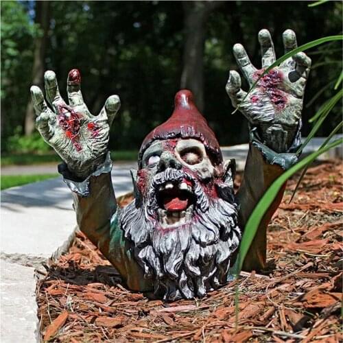 Garden Statue Decoration Creative Scary Screaming Scarecrow Cartoon Zombie Dwarf Sculptures Outdoor Yard Hanging Halloween 2021