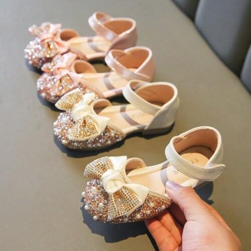 Girls' Rhinestone Crystal Princess Shoes Kids Childrens Gold Pink Pearls Party Wedding Single Shoes For 4 5 6 8 10 12 Years New