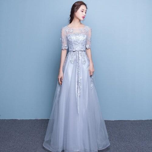 Elegant Tulle Evening Dress Quality Cotton Line Formal Party Dress Embroidery Vestido de Fiesta Ankle Length Prom Dress KDSD-244