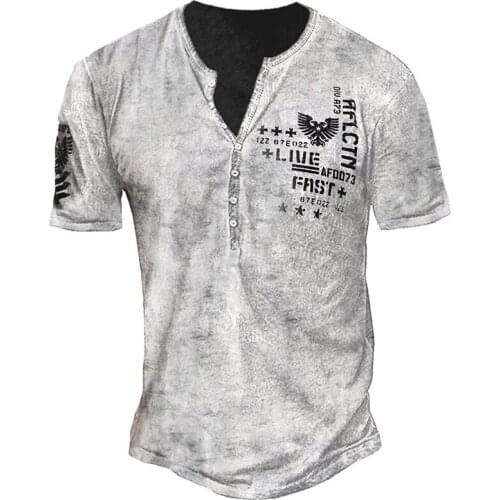 Vintage Cross Print Summer Casual T Shirts Men Short Sleeve Loose Pullover Tops Fashion Button O-Neck Tees Shirt 2021 Streetwear