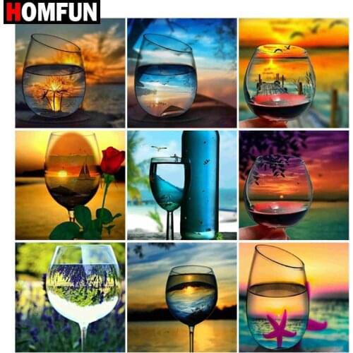 HOMFUN Paint With Diamond Embroidery "Water glass, landscape" Diamond Painting Full Square Round Picture Of Rhinestone Decor