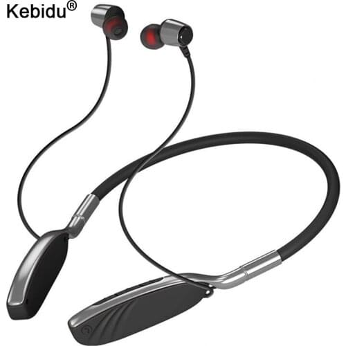 Kebidu Wireless Sports Earphone Bluetooth 5.0 Stereo Subwoofer Hanging Neck Metal Magnetic Headphone With Microphone Sweat Proof