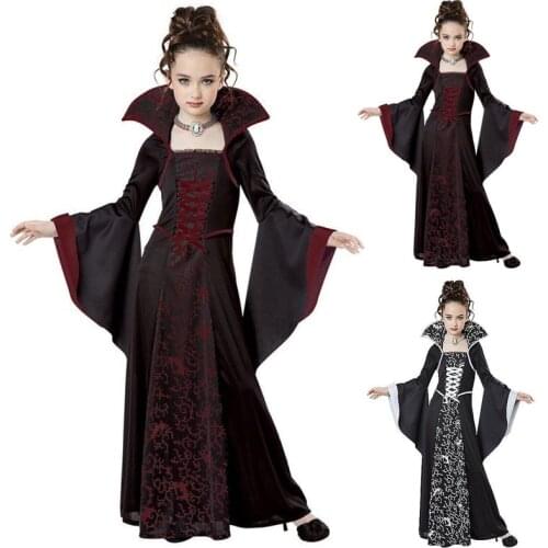 Cosplay New Halloween Costume For Kids Girls Vampire Costume Girl Red Black Medieval Dress Costume Child kids costume For Party