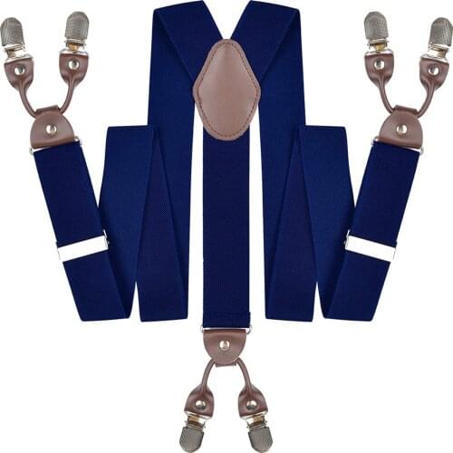Leather Suspenders Straps Trouser Pants Braces Belts for Women Men Adult Y-back Adjustable Elastic Fashion Accessories Navy Blue