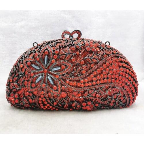 Red Rhinestone Diamond Floral Wedding Evening Purses For Lady Shoulder Party Prom Bag Luxury Female Crystal Phone Clutch Handbag