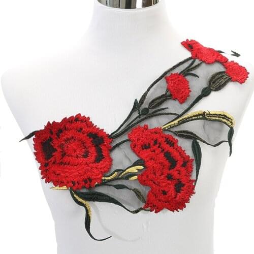 Red Big Flower Necklace Lace Collar Fabric Trim DIY Embroidery Lace Fabric Neckline Applique Sewing Craft NL113