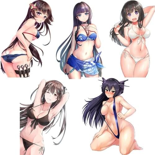 Three Ratels CDM365 Cute Bikini Anime Girl Car Sticker Fuel Tank Cap&Rearview Mirror Waterproof Decal