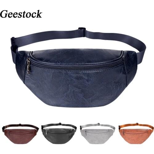 Geestock Fashion Waist Bag Casual Hip Bum Bag Leather Fanny Pack Men Women Waterproof Chest Bag Phone Pouch for Outdoor Sports