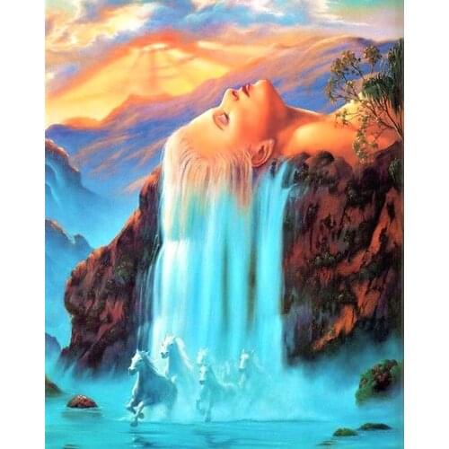 JMINE Div 5D Girl hair Waterfall Mountain Horse Full Diamond Painting cross stitch kits art Portrait 3D paint by diamonds
