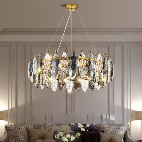 New modern crystal chandelier for living room luxury home decor lighting fixtures round led lamp lustre leaf crystal lamp