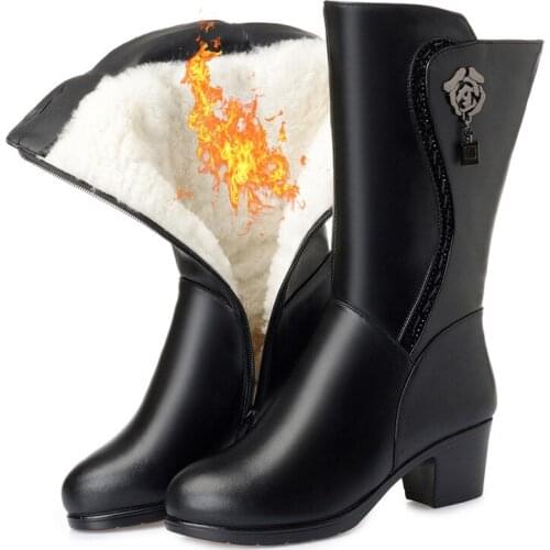 HOT 2019 Newest Warm Winter Boots Women Shoes Inside Plush and Wool Snow Boots Large Size Square Heel Knight Boots Fashion Shoes