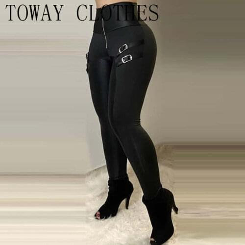 Solid Color Plain Zipper Design Eyelet Buckled High Waist Pants Women Chic Skinny Pants For Women 2021