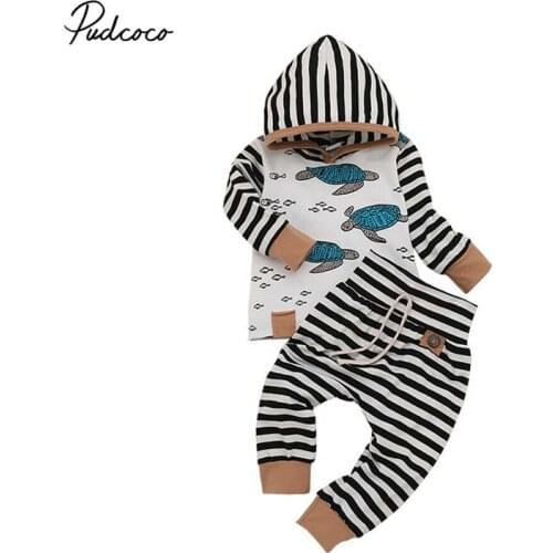 2019 Baby Autumn Winter Clothing Newborn Baby Boys Girls Clothes Turtle Striped Hoodie Tops Long Pants Legging 2pcs Outfits Sets