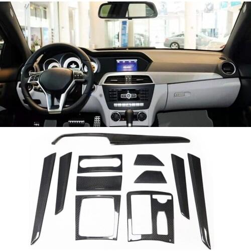Real Carbon Fiber Car Interior Decoration Trim Stickers For Mercedes benz C Class W204 C180 C200 C300 2007-2013 Accessories