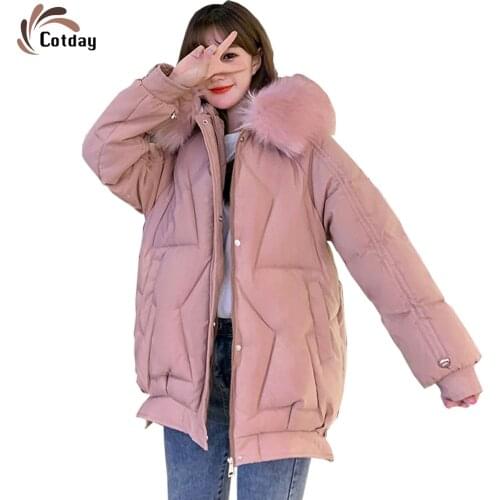 Cotday Pnik Long Big Fur Collar Winter Coats With Fur Winter Luxury Women Korean Thick Down Jacket Inverno Chaqueta Mujeres