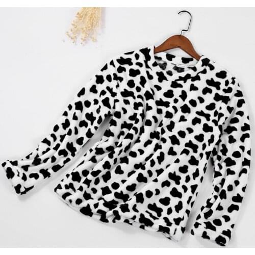 Pajamas women winter flannel long-sleeve Pajama velvet coral fleece Dots printed Couple Sleepwear autumn home service women tops